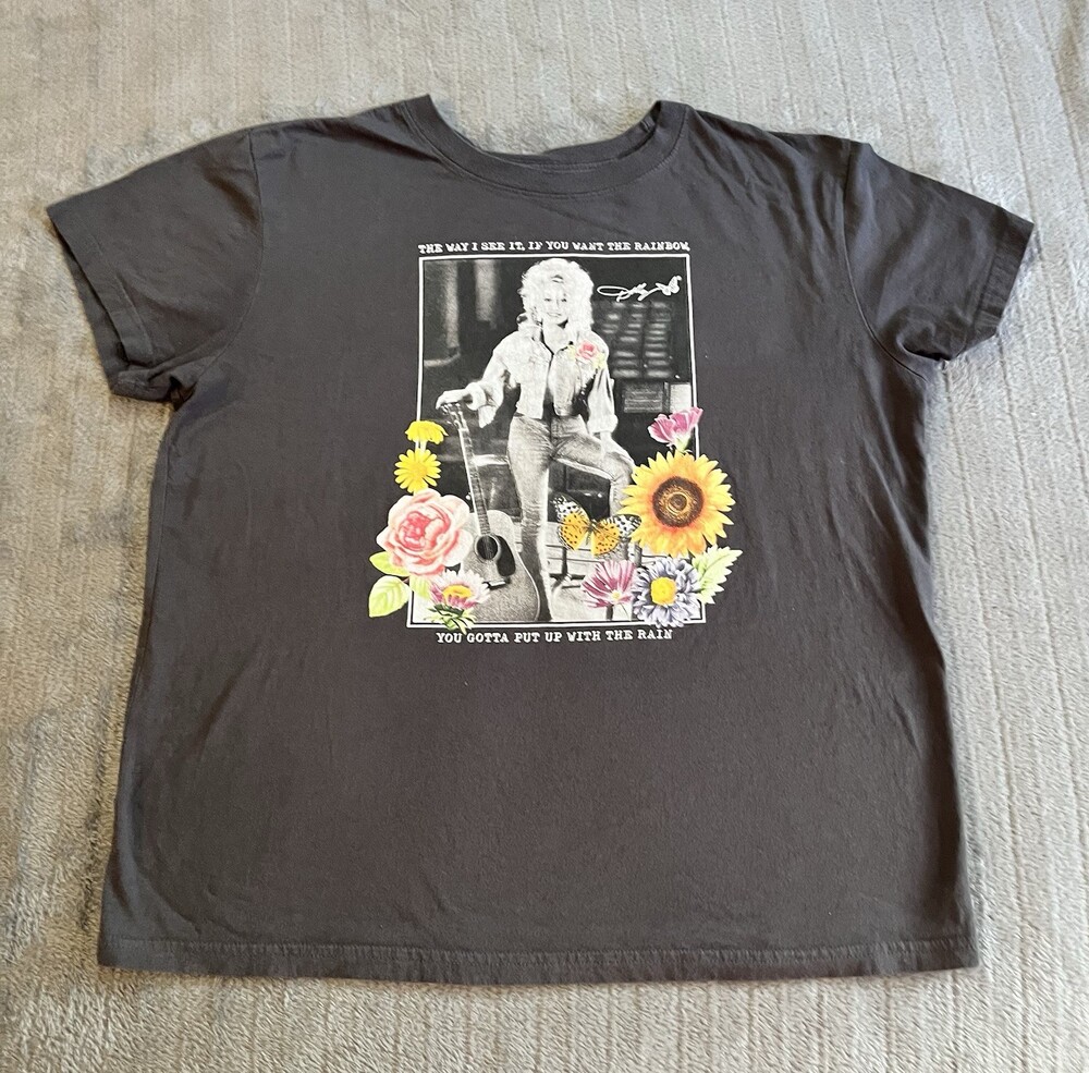 Dolly Parton If You Want The Rainbow Quote Gray Shirt Graphic Tee Womens Size Lg